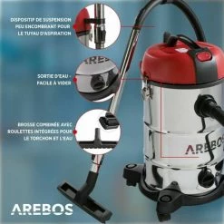 AREBOS Aspirateur Industriel | Aspirateur Eau Et Poussière | Aspirateur Sec Et Humide | 1800W | 30L | Acier Inoxydable - Noir/rouge 3 AREBOS Aspirateur Industriel | Aspirateur Eau Et Poussière | Aspirateur Sec Et Humide | 1800W | 30L | Acier Inoxydable - Noir/rouge -Aspirateur et sac Soldes 16033473 4