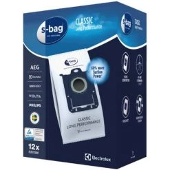 ELECTROLUX GROUPE Sacs Microfibres Par 12 S-BAG CLASSIC LONG PERFORMANCE E201SM Pour Aspirateur AEG, ALFATEC, BORK, DIRT DEVIL - VAX, ELECTROLUX, ELEXAVOX, ELIN, ELTROPA, EMATIC, EMIDE, ENTRONIC, ESSENTIEL B, EUREKA, EUROPA STYLE, EVATRONIC, FAKIR, FAR, FERSEN, FIF, FUNIX,