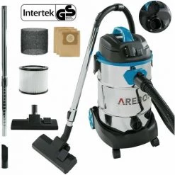 AREBOS Aspirateur Industriel | Aspirateur Eau Et Poussière | Aspirateur Professionnel Avec Prise De Courant | Aspirateur Sec Et Humide | 1600W | 30L | Acier Inoxydable | Fonction De Soufflage | Bleu - Bleu