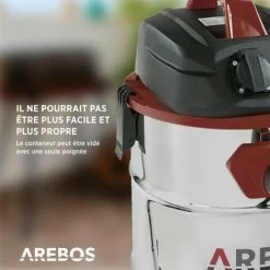 AREBOS Aspirateur Industriel | Aspirateur Eau Et Poussière | Aspirateur Sec Et Humide | 1600W | 30L | Acier Inoxydable | Fonction De Soufflage | Rouge - Rouge -Aspirateur et sac Soldes 26673619 5