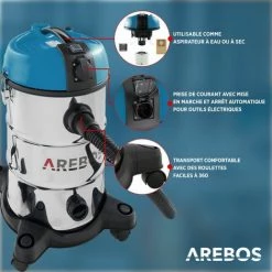 AREBOS Aspirateur Industriel | Aspirateur Eau Et Poussière | Aspirateur Sec Et Humide | 6en1 | 2300W | 30L | Acier Inoxydable | Fonction De Soufflage | Bleu - Bleu 2 AREBOS Aspirateur Industriel | Aspirateur Eau Et Poussière | Aspirateur Sec Et Humide | 6en1 | 2300W | 30L | Acier Inoxydable | Fonction De Soufflage | Bleu - Bleu -Aspirateur et sac Soldes 26673622 3
