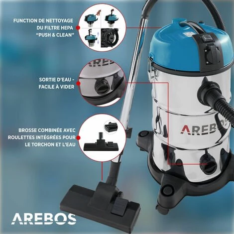 AREBOS Aspirateur Industriel | Aspirateur Eau et Poussière | Aspirateur Sec et Humide | 6en1 | 2300W | 30L | Acier Inoxydable | Fonction de soufflage | Bleu - Bleu AREBOS Aspirateur Industriel | Aspirateur Eau Et Poussière | Aspirateur Sec Et Humide | 6en1 | 2300W | 30L | Acier Inoxydable | Fonction De Soufflage | Bleu - Bleu -Aspirateur et sac Soldes 26673622 4