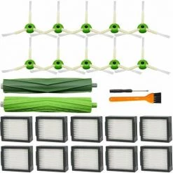 FVO Pack De 21 Pièces De Rechange Pour IRobot Roomba I&E Series I7 I7+ I3 I3+ I4 I4+ I6 I6+ I8 I8+/Plus E5 E6 E7 Robot Aspirateur, 1 Jeu De Brosses En Caoutchouc Multi-surfaces, 10 Packs De Filtres, 10 Packs De Brosses Latérales